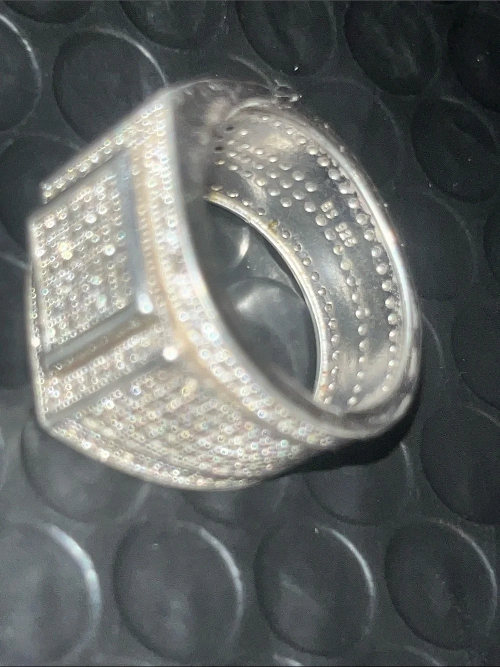 Silver Men’s Pavé Square Statement Ring Size 10